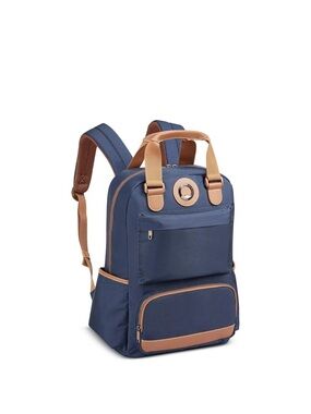 Delsey Paris Navy Blue Casual Everyday Backpack with Tan Accents NWT